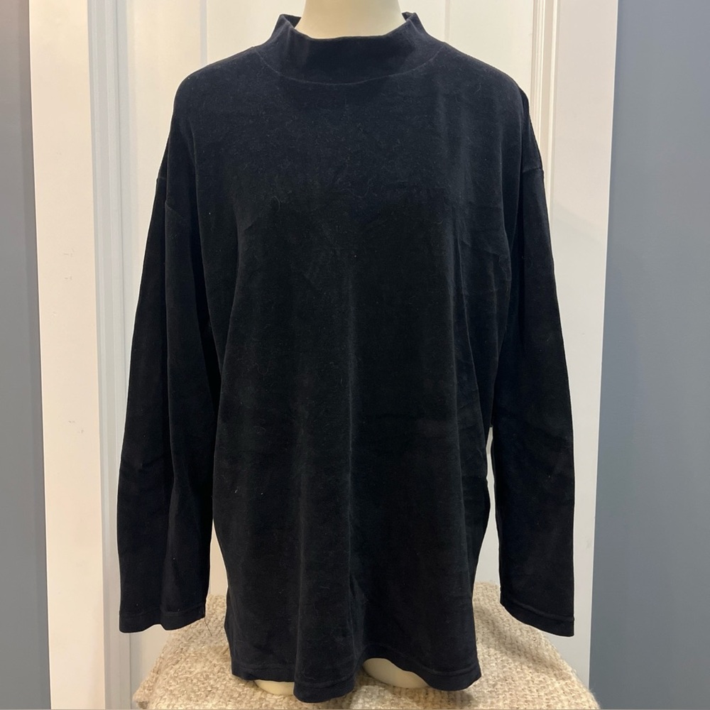 Metropolitan New‎ York 10001 Black Velvet Sweater Women's Size XL Mock Neck
